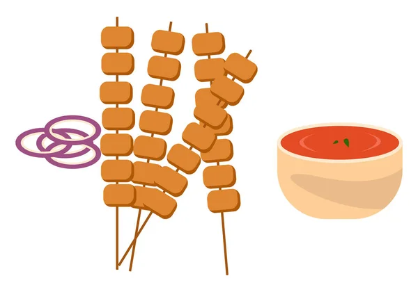 Satay Saboroso Ilustração Vetor Sobre Fundo Branco —  Vetores de Stock