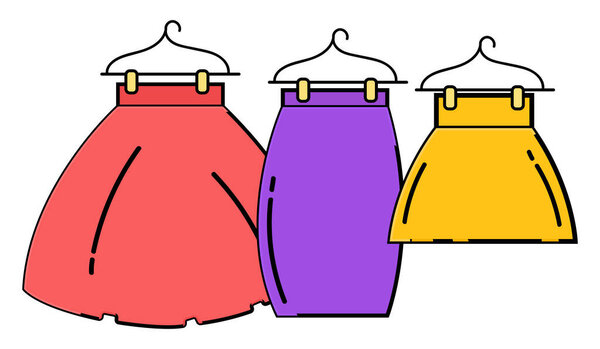 Skirts on hangers ,illustration, vector on white background.