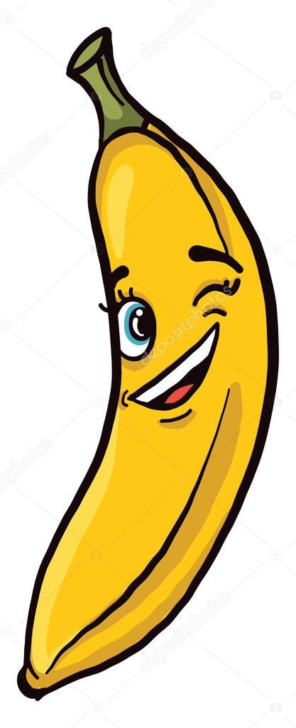 Yellow banana winking, illustration, vector on white background.