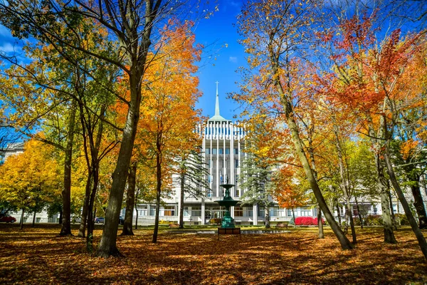 秋には色とりどりの木々に囲まれた聖ヒヤシンス神学校のファサード — ストック写真