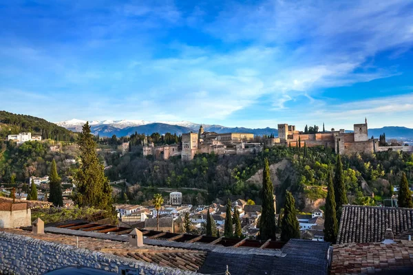 Alhambra Látképe Albaicin Granada Andalúzia Szemszögéből Stock Fotó