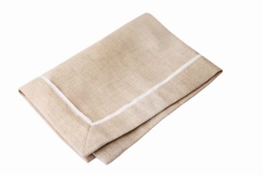 Beyaz bir arka plan üzerinde izole bej kumaş peçete.