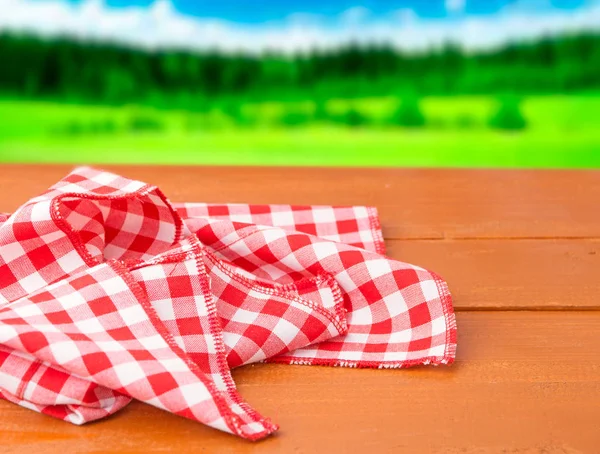 Red Checkered Tablecloth Wooden Table Stock Photo