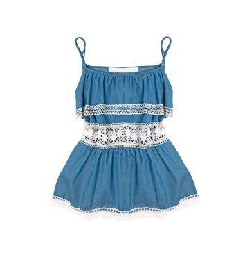 Beyaz arka plan izole beyaz dantel ile Yaz mavi kot gömlek