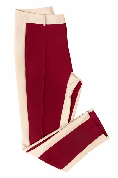 红色女士裤与条纹的两侧隔离在白色背景 — 图库照片