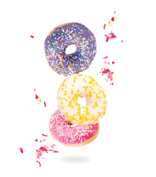 Frisch Gefärbte Donuts Auf Weißem Hintergrund — Stockfoto