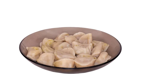 Plate with dumplings isolated on white. — Stock Photo, Image