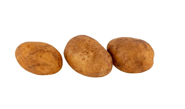Onbehandelde aardappel knollen witte achtergrond — Stockfoto
