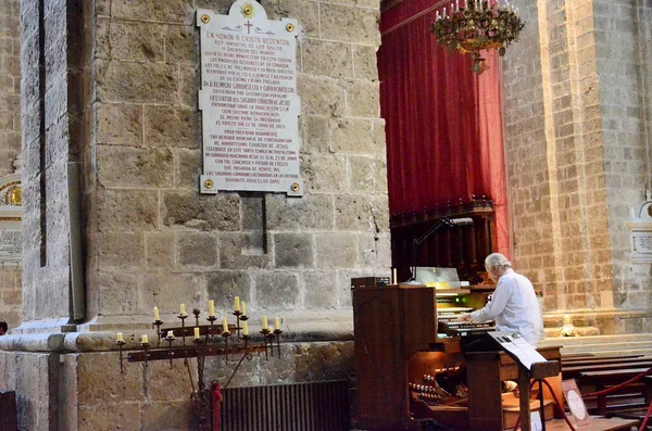 Velho Tocando Órgão Uma Igreja Valladolid — Fotografia de Stock