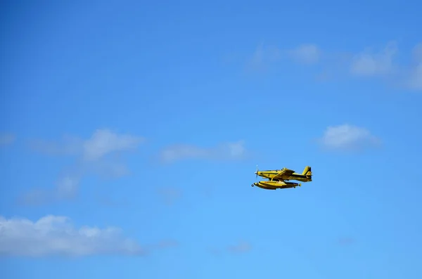 Hidroavión Amarillo Para Lucha Contra Incendios Volando — Foto de Stock