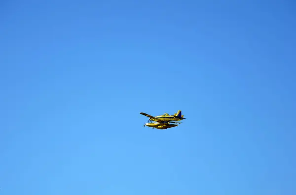 Hidroavión Amarillo Para Lucha Contra Incendios Volando — Foto de Stock