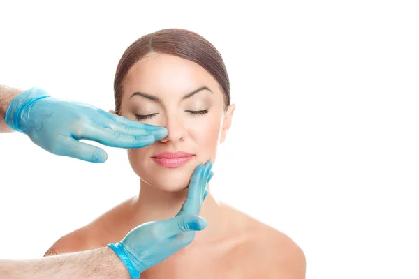 Woman Preparing Have Nose Surgery Done Isolated Cutout White Background — Stock Photo, Image