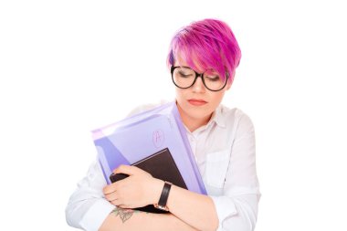 Sınav a mükemmel bir öğrenci çok utangaçtır. Geek, nerd sevilmeyen gril okul kavram.