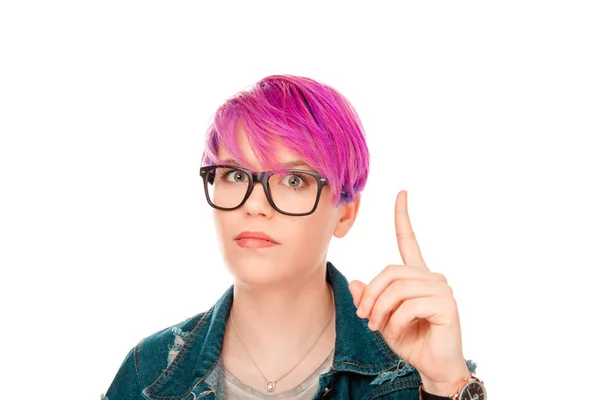 Attention Listen Close Portrait Young Woman Wagging Her Index Finger — Stock Photo, Image