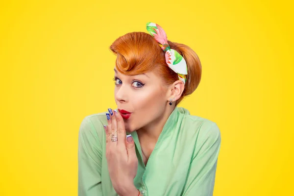 Oops Closeup Portrait Red Head Young Woman Pretty Pinup Girl — Stock Photo, Image