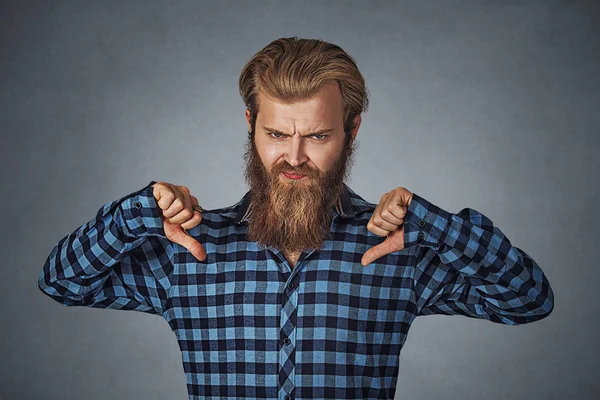 Cool Bearded Man Thumbs Hipster Male Beard Blue Plaid Checkered — Stock Photo, Image