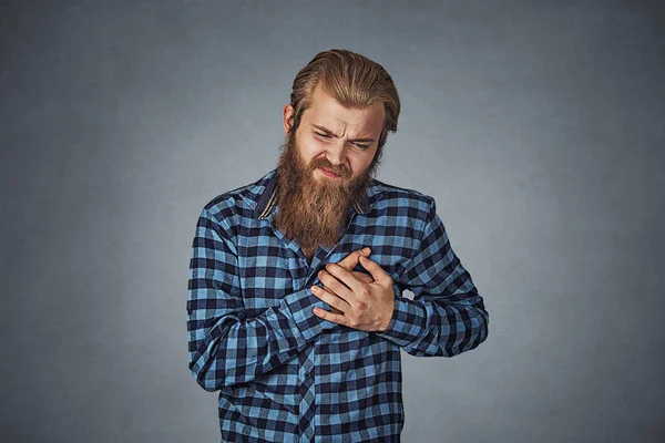 Man Having Acute Heart Pain His Chest Close Middle Age — Stock Photo, Image