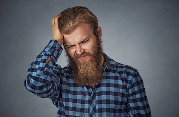 Homem Barbudo Jovem Sofrendo Dor Cabeça Cabeça Homem Hipster Com — Fotografia de Stock