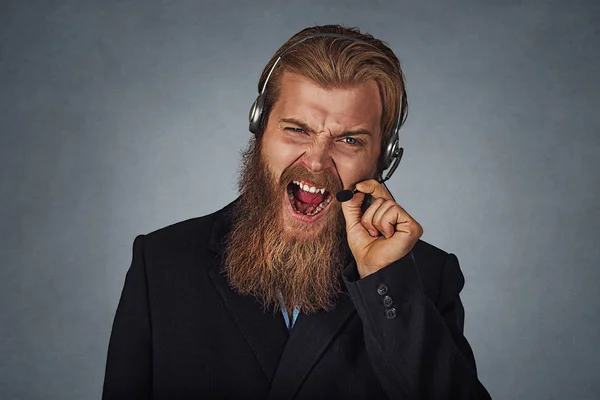 Homem Negro Consultor Call Center Estressante Aterrorizado Pânico Gritando Exasperado — Fotografia de Stock