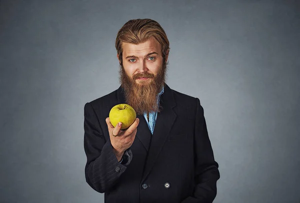 Conceito Dieta Homem Negócios Barbudo Hipster Homem Negócios Mostrando Dando — Fotografia de Stock