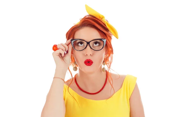 Wow Close Portrait Young Woman Beautiful Girl Curly Red Hair — Stock Photo, Image