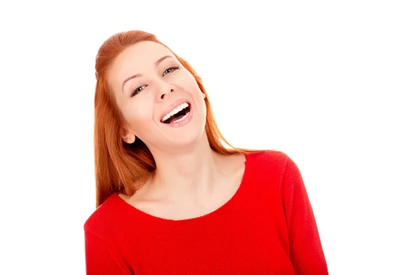 Krásná žena, smějící se šťastná pohled na kameru — Stock fotografie