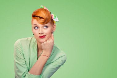 pin up retro style woman looking suspicious clipart