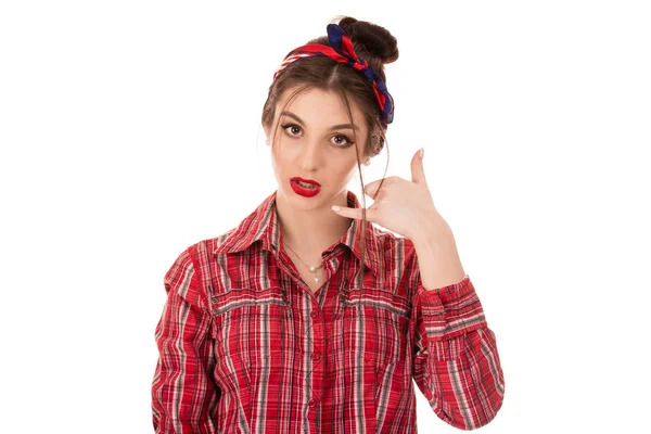 woman showing call me sign gesture with hand