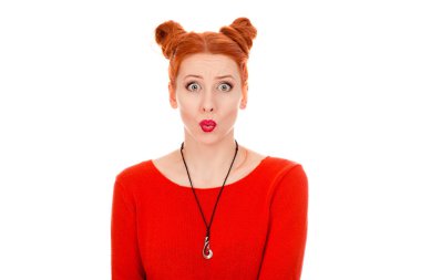 frightened woman looking at camera