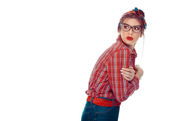 Nervosa Donna Nevrotica Spaventata Che Guarda Indietro Primo Piano Ritratto — Foto Stock