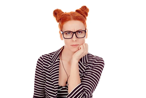 Grumpy Wife Closeup Portrait Upset Woman Her 30S Wearing Striped — Stock Photo, Image