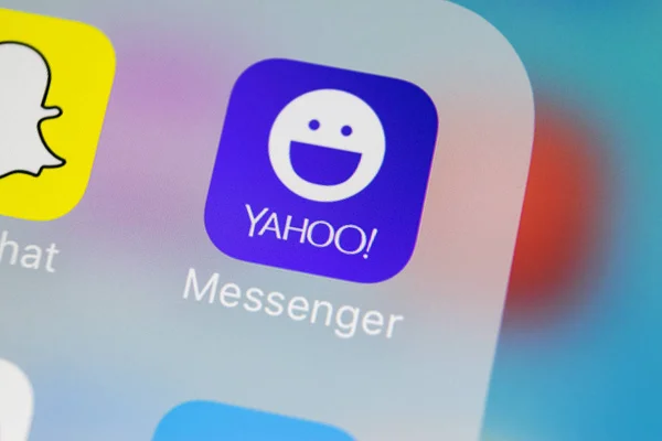 Sankt Petersburg Oroszország Március 2018 Yahoo Messenger Alkalmazás Ikon Apple — Stock Fotó