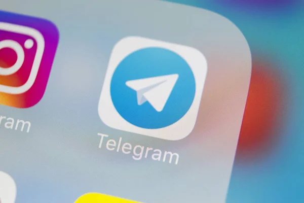 Sankt Petersburg Rússia Março 2018 Ícone Aplicativo Telegram Apple Iphone — Fotografia de Stock
