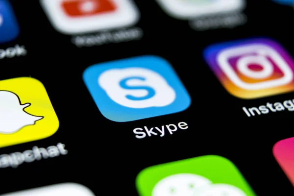 Sankt Petersburg Rússia Abril 2018 Ícone Aplicativo Skype Apple Iphone — Fotografia de Stock