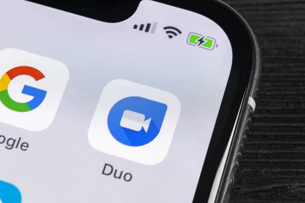 Санкт Петербург Россия Апреля 2018 Года Значок Приложения Google Duo — стоковое фото