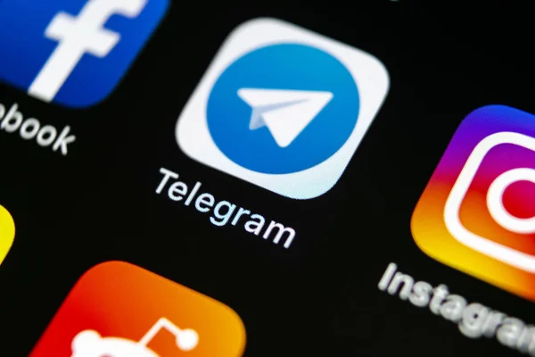 Sankt Petersburg Federacja Rosyjska Maja 2018 Telegram Ikonę Aplikacji Apple — Zdjęcie stockowe