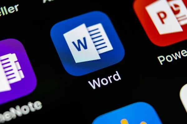 サンクト ペテルブルグ 2018 Microsoft Word アプリケーション アイコン アップル Iphone 画面クローズ — ストック写真