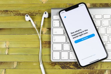Sankt-Petersburg, Rusya, 2 Haziran 2018: Twitter uygulama simgesi üzerinde Apple iphone X smartphone ekran yakın çekim. Twitter app simgesi. Sosyal medya simge. Sosyal ağ