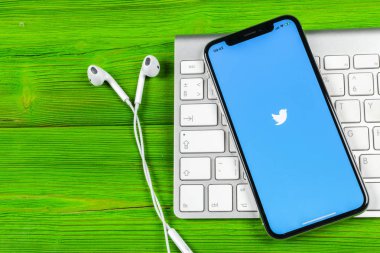 Sankt-Petersburg, Rusya, 2 Haziran 2018: Twitter uygulama simgesi üzerinde Apple iphone X smartphone ekran yakın çekim. Twitter app simgesi. Sosyal medya simge. Sosyal ağ
