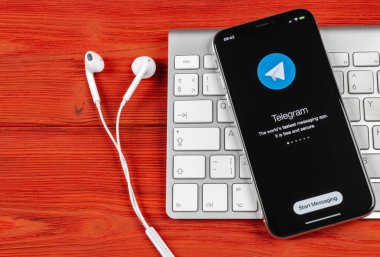 Sankt-Petersburg, Rusya, 2 Haziran 2018: Telgraf X uygulama simgesi üzerinde Apple iphone X ekran yakın çekim. Telgraf X app simgesi. Telgraf X bir online sosyal medya sosyal ağdır. Sosyal medya uygulaması