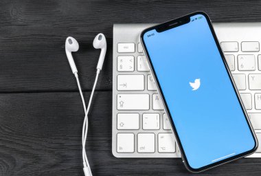 Sankt-Petersburg, Rusya, 2 Haziran 2018: Twitter uygulama simgesi üzerinde Apple iphone X smartphone ekran yakın çekim. Twitter app simgesi. Sosyal medya simge. Sosyal ağ