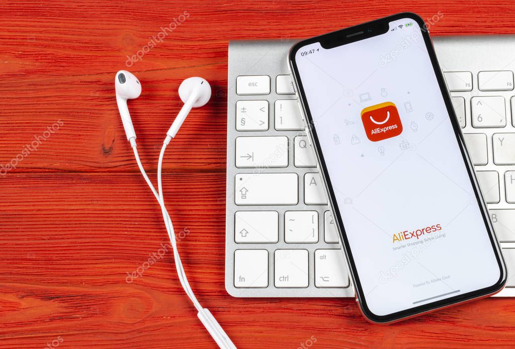 Sankt-Petersburg, Russia, June 2, 2018: Aliexpress application icon on Apple iPhone X smartphone screen close-up. Aliexpress app icon. Aliexpress.com is popular e-commerce application. Social media icon