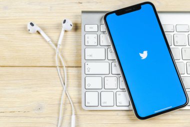 Sankt-Petersburg, Rusya, 2 Haziran 2018: Twitter uygulama simgesi üzerinde Apple iphone X smartphone ekran yakın çekim. Twitter app simgesi. Sosyal medya simge. Sosyal ağ