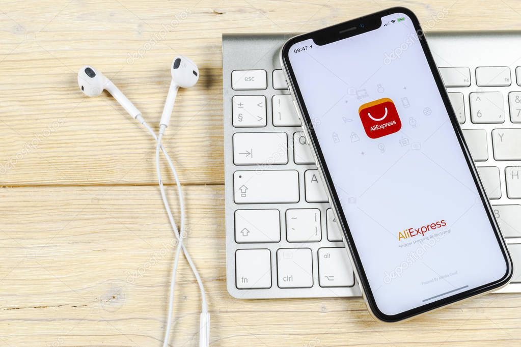 Sankt-Petersburg, Russia, June 2, 2018: Aliexpress application icon on Apple iPhone X smartphone screen. Aliexpress app icon. Aliexpress.com is popular e-commerce application. Social media icon