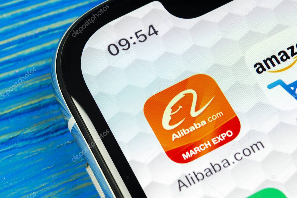 Sankt-Petersburg, Russia, June 20, 2018: Alibaba application icon on Apple iPhone X smartphone screen close-up. Alibaba app icon. Alibaba.com is popular e-commerce application. Social media icon