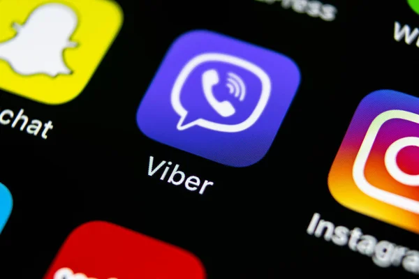 Sankt Petersburg Oroszország Július 2018 Ban Viber Alkalmazás Ikonjára Apple — Stock Fotó