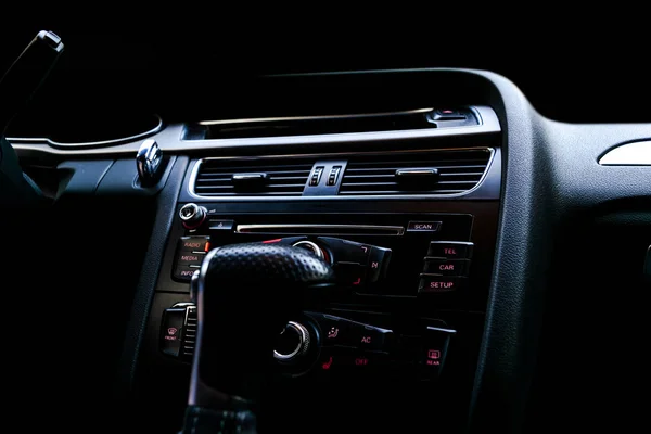 Modern Luxury Sport Car Interior Prestige Car Black Leather Car — Stock Photo, Image