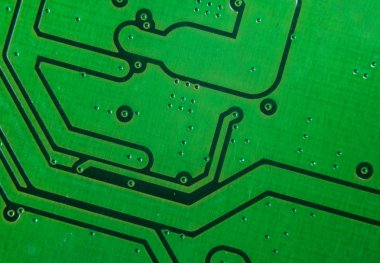 Bir devre panosunun makro görüntüsü, rezistanslı mikroçipler ve elektronik bileşenler. Bilgisayar donanım teknolojisi. Entegre iletişim işlemcisi. Bilgi mühendisliği. Yarı iletken. PCB. Yakın çekim.