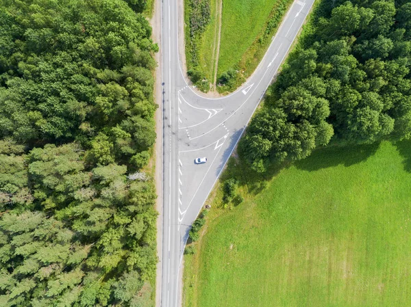 Vue Aérienne Autoroute Vue Aérienne Une Route Campagne Avec Voiture — Photo