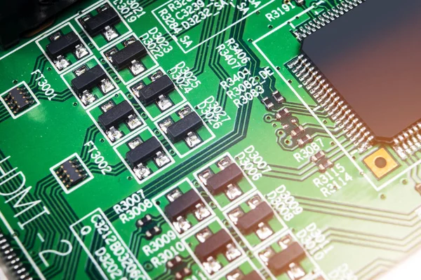 Μακρό Πλάνο Ενός Circuitboard Μικροτσίπ Αντιστάσεων Και Ηλεκτρονικά Εξαρτήματα Τεχνολογία — Φωτογραφία Αρχείου